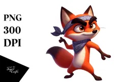Silly Cartoon Fox with Bandana PNG Product Image 1