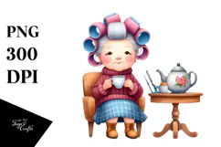 Old Lady Tea Cup Chair | Sublimation, Clipart Product Image 1