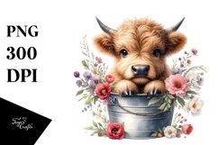 Cute Baby Highland Cow with Flowers, PNG Product Image 1