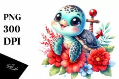 Cute Smiling Baby Turtle Sailor Clipart Product Image 1