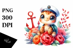 Cute Smiling Baby Turtle Sailor Clipart Product Image 1