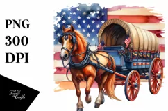 Vintage Horse Wagon USA Flag | Clipart Product Image 1