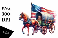 Vintage Horse Wagon USA Flag | Clipart Product Image 1