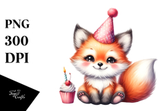 Cute Baby Fox with Party Hat PNG Product Image 1