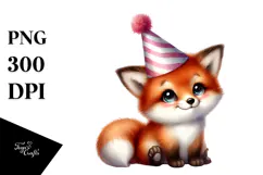Cute Baby Fox with Party Hat PNG Product Image 1