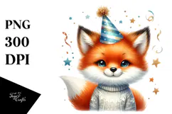 Cute Baby Fox with Party Hat PNG Product Image 1