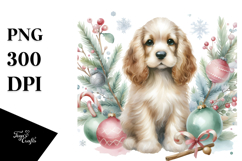 Pastel Cocker Spaniel with Christmas Decorations PNG Product Image 1