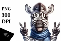 Funny Zebra Portrait Smiling Victory Sign Clipart Product Image 1