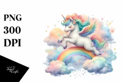 Baby Unicorn Jumping Over a Rainbow PNG Product Image 1