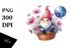 Floating Gnome with Large Cosmos, Vibrant PNG Product Image 1