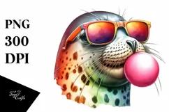 Quirky Seal with Sunglasses Blowing Chewing Gum | Clipart Product Image 3