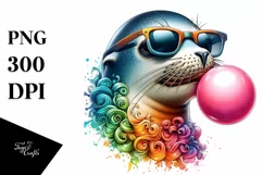 Quirky Seal with Sunglasses Blowing Chewing Gum | Clipart Product Image 1