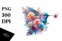 Pastel Watercollor Vibrant Hummingbird | Clipart Product Image 1