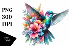 Pastel Watercollor Vibrant Hummingbird | Clipart Product Image 1