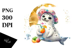 Cute Seal in Beachwear PNG Product Image 1
