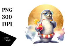 Cute Seal in Beachwear PNG Product Image 1