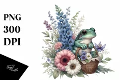 baby frog holding a flower basket | Clipart Product Image 1