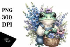 baby frog holding a flower basket | Clipart Product Image 1