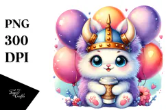 Vibrant Baby Rabbit with Viking Helmet PNG Product Image 1