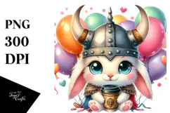 Vibrant Baby Rabbit with Viking Helmet PNG Product Image 1