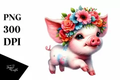 Goofy Pig Running with Floral Wreath PNG Product Image 3
