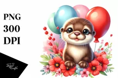 Cute Smiling Baby Otter Balloons Clipart Product Image 3