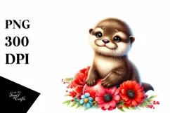 Cute Smiling Baby Otter Balloons Clipart Product Image 3
