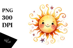 Simple Whimsical Sun Watercolor PNG Product Image 1