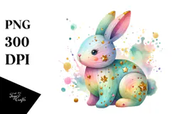Colorful Wooden Bunny, PNG Product Image 1