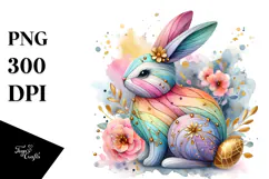 Colorful Wooden Bunny, PNG Product Image 1