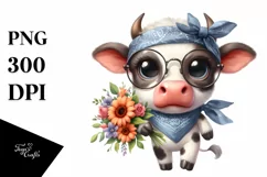 Confused Baby Cow with Bandana Clipart Product Image 1
