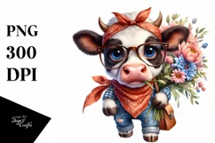 Confused Baby Cow with Bandana Clipart Product Image 1