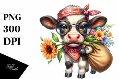 Confused Baby Cow with Bandana Clipart Product Image 1