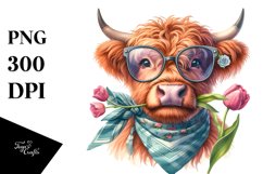 Cow Watercolor Highland Cow Portrait with Fancy es Product Image 1