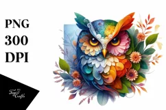 Abstract Vibrant Owl with 3D Looking Flowers PNG Product Image 1