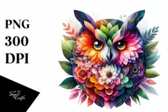 Vibrant Owl with Flowers PNG Product Image 1