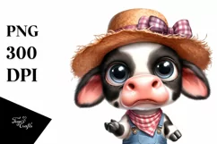 Watercolor Baby Cow with Sun Hat Product Image 1