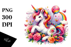 Vibrant Unicorn with Pumpkin Watercolor Illustration | Product Image 1