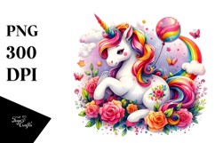 Vibrant Unicorn with Pumpkin Watercolor Illustration | Product Image 1