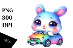 Colorful Baby Rabbit in Car Clipart Product Image 3