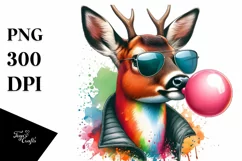 Quirky Deer with Sunglasses Blowing Chewing Gum | Clipart Product Image 3