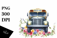 Centered Watercolor Bus with USA Flag | Clipart Product Image 1