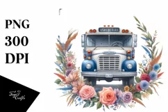 Centered Watercolor Bus with USA Flag | Clipart Product Image 3