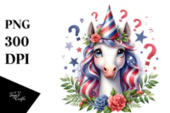 Confused Unicorn in Party Hat | Sublimation | Clipart Product Image 1