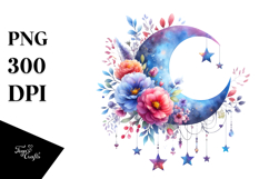 Vibrant Watercolor Wimsical Moon | Sublimation | Clipart Product Image 1