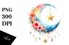 Vibrant Watercolor Wimsical Moon | Sublimation | Clipart Product Image 1