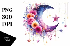 Vibrant Moon Flowers Stars Hanging Clipart Product Image 3