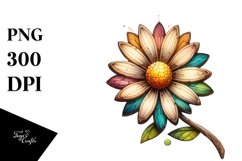 Detailed Stained Daisy Watercolor Splash Sticker Clipart Product Image 3