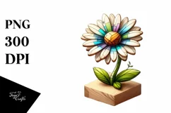 Detailed Stained Daisy Watercolor Splash Sticker Clipart Product Image 1
