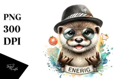 Cute Baby Otter with Hat PNG Product Image 1